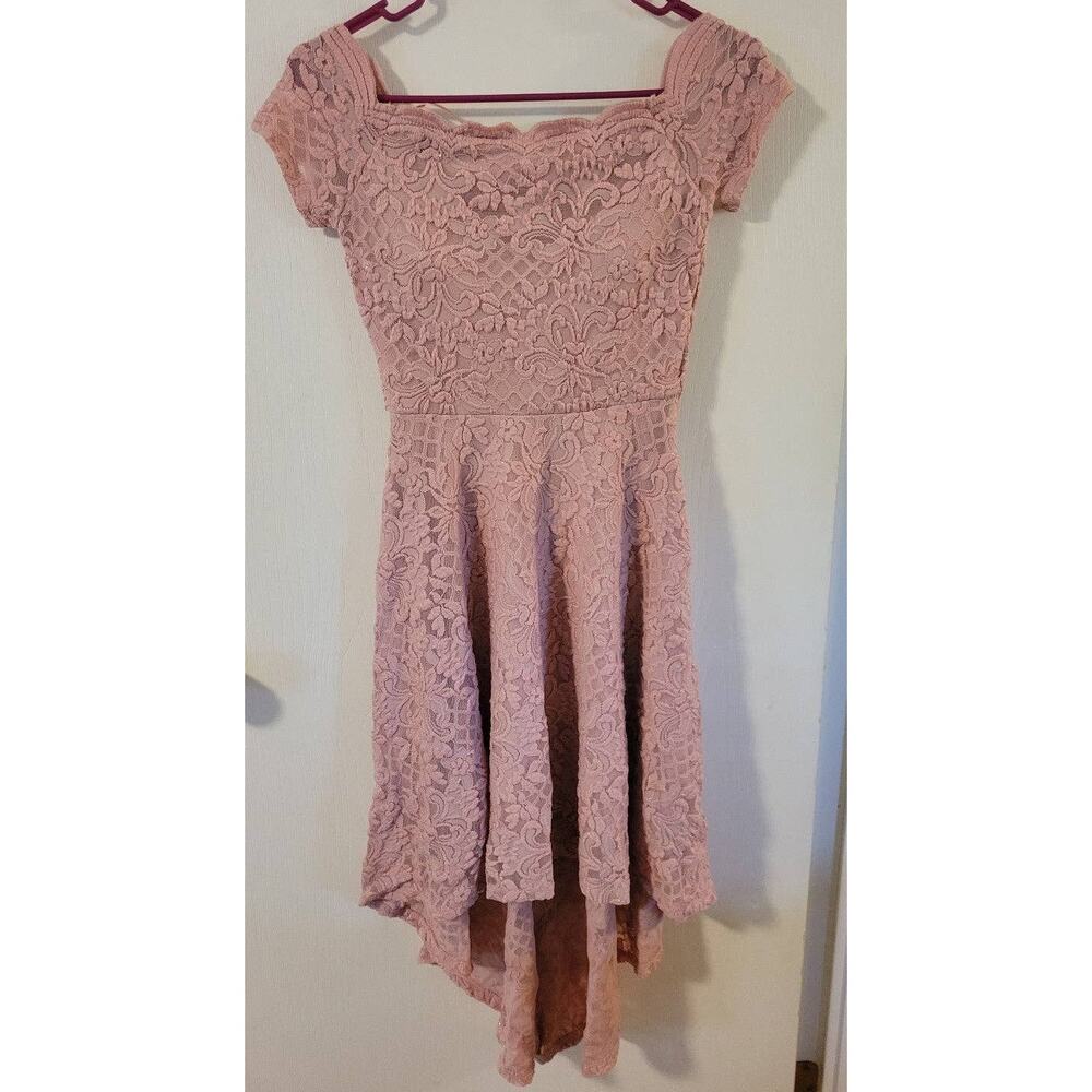 Macy's City Studio Juniors Size 1 Mauve Lace Dress High Lo On/Off Shoulders